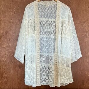 POL Cream Lace Kimono Cardigan Duster Romantic Feminine Coquette Boho Fairy